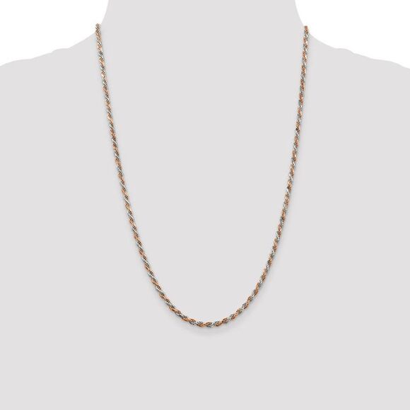 2.5mm Sterling Silver & 10k Rose Plated Rope Chain Necklace, 24 In - Picture 2 of 8